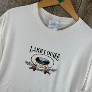 Lake Louise Banff Canada Vintage Embroidered T-Shirt White Adult Size Medium